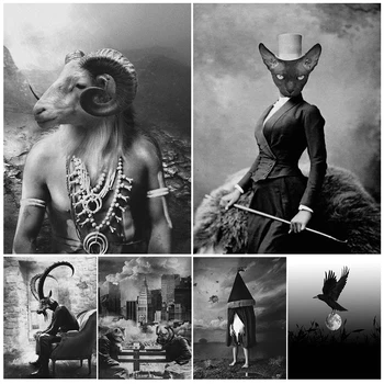 Animali antropomorfi, arte fotografica astratta, stampa poster, foto vintage vittoriana, arte da parete, pittura su tela, decorazione domestica