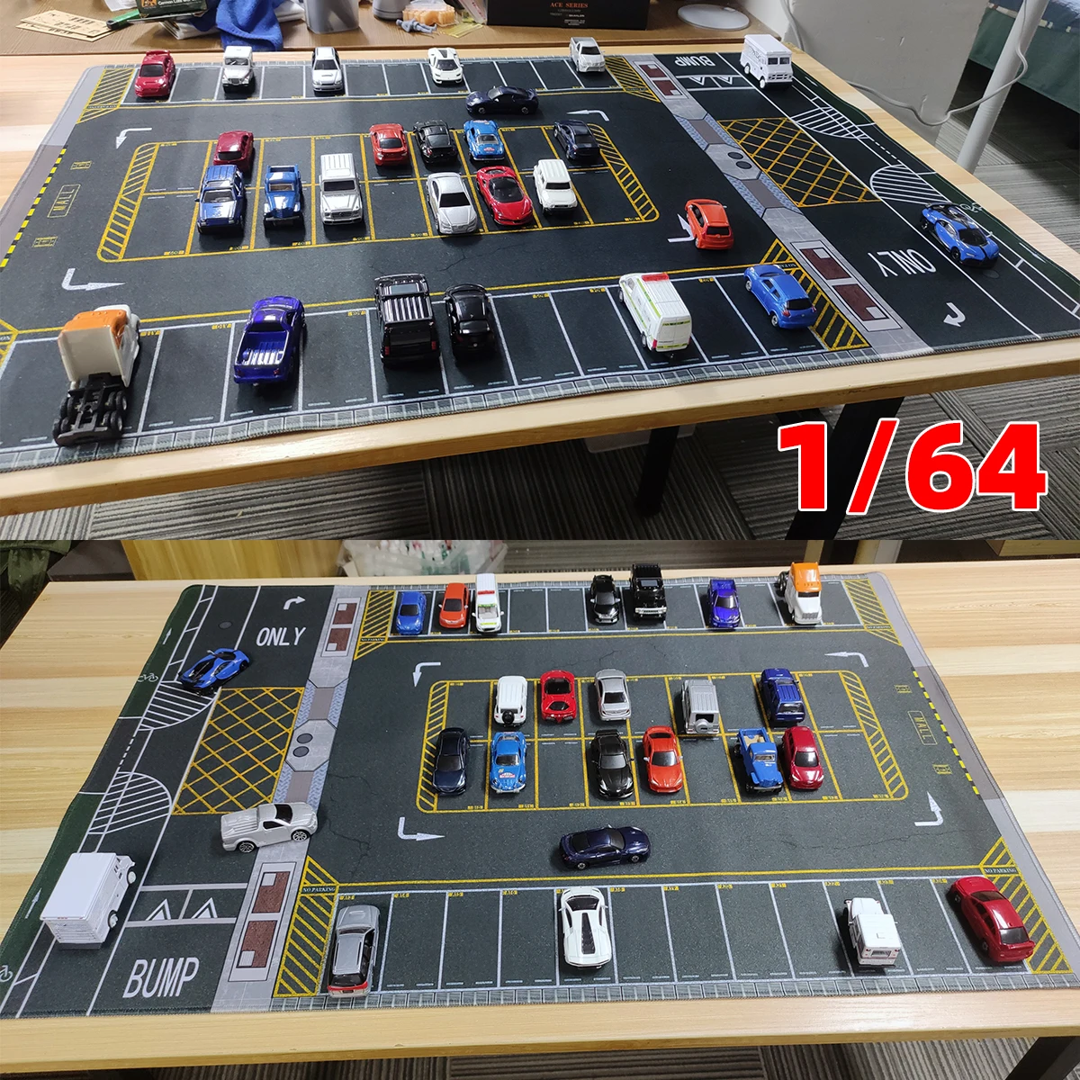 미국 주차장 바닥 매트 자동차 모형 모래 테이블 부품 스케일 모형 1/64 디스플레이 스탠드 플레이 매트