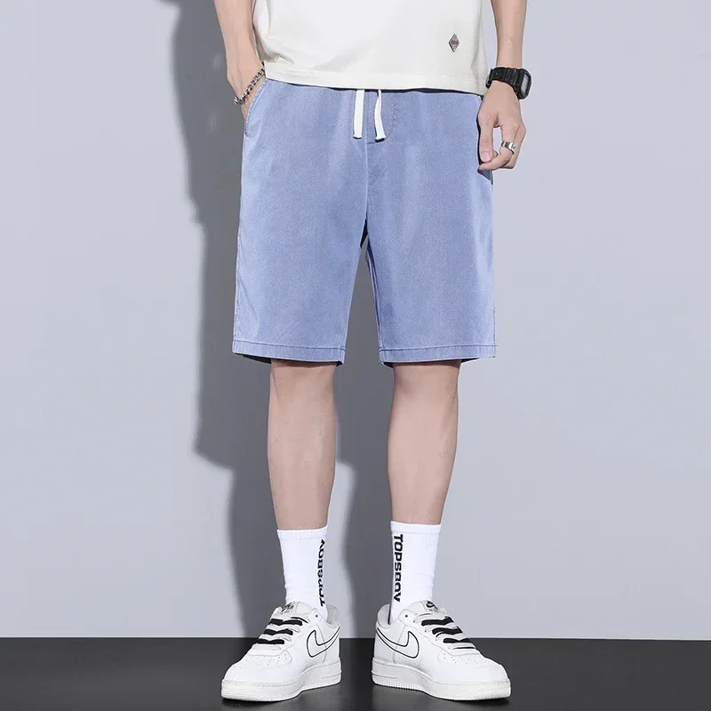 Soft Cosy Lyocell Thin Men's Denim Shorts Summer Clothes Loose Pants Drawstring Elastic Waist Korea Casual Short Plus Size M-5XL denim shorts summer jeans shorts