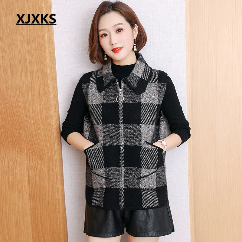

XJXKS 2022 Autumn And Winter Latest Outerwear Women's Vest Fashion Lapel Zipper Cardigan Sleeveless Sweater Coat