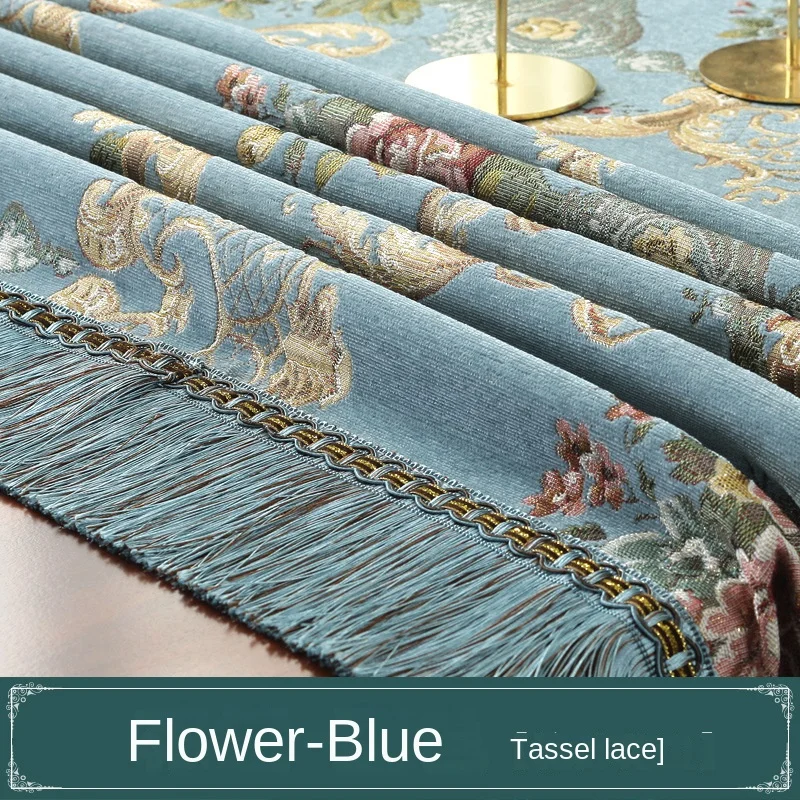 European Style Flower Tassel Tablecloth Thicken Chenille Rectangular Table Cover Round Dining Table Coffee Cloth Dust-proof 5