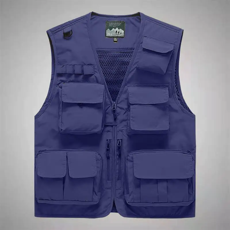 FGKKS Men's Vest Multi-Pocket Thin Trend Mesh Breathable Detachable Waistcoat Outdoor Mountaineering Fishing Casual Vest Male