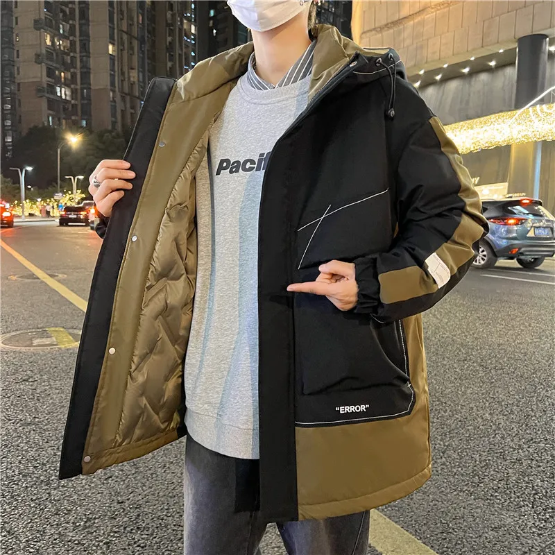 Fashion 2023 Autumn Winter Men's Long Thick Parka Youth Cotton-Padded Jacket Outdoor Streetwear Mid-Length Warm Windbreaker Coat