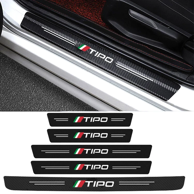 Protecteurs Seuils De Porte Voiture Fiat Tipo - 4 Plaques Fibre Carbone Autocollantes Noires