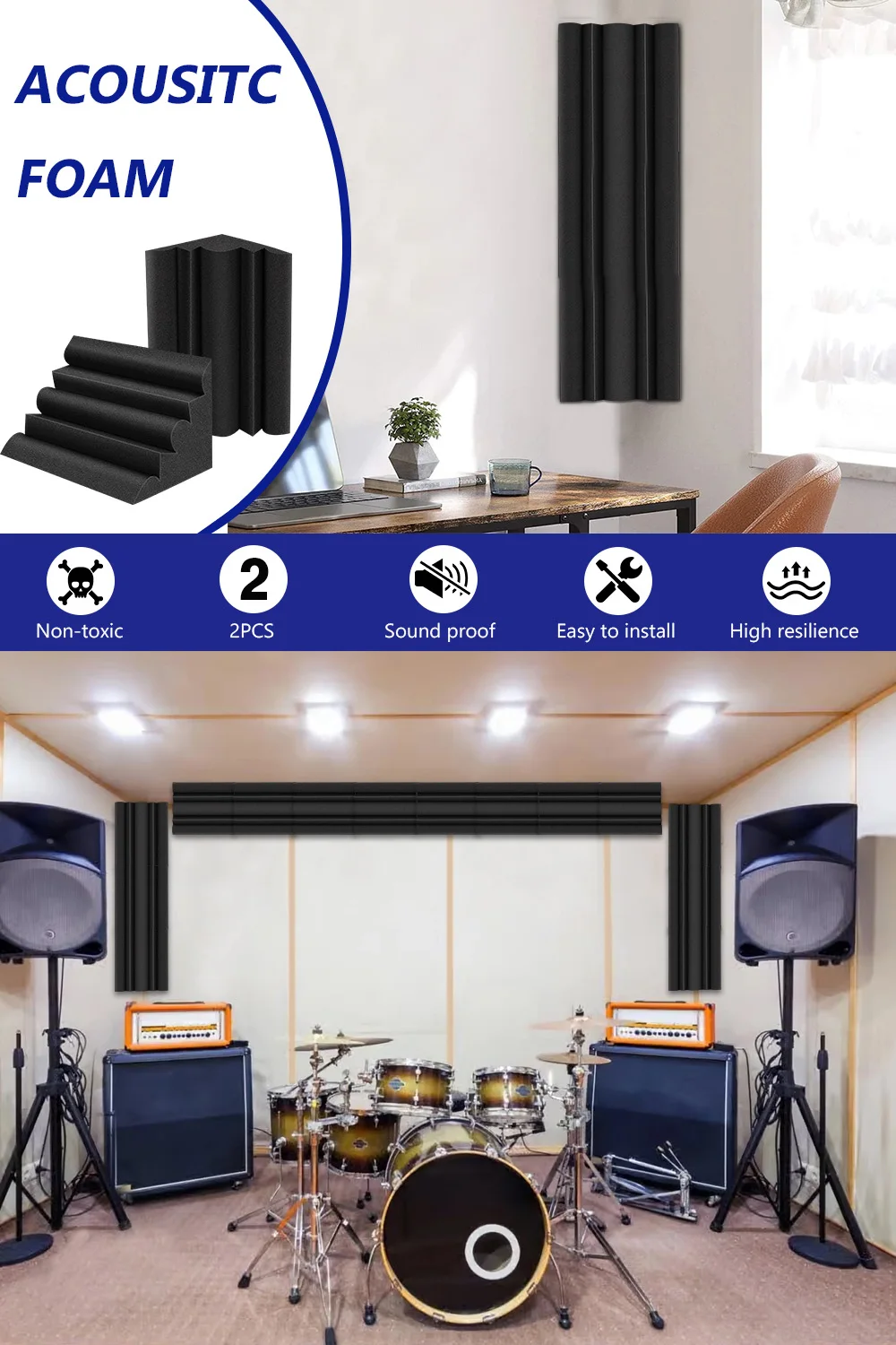 2er-Pack 30x30x50cm Schwarze Hochdichte Große Bassfallen Akustische Schalldämmende Schaumstoffplatten Schallabsorbierende Studio-Eckschaumstoffplatten für Zuhause und KTV – Detail 5