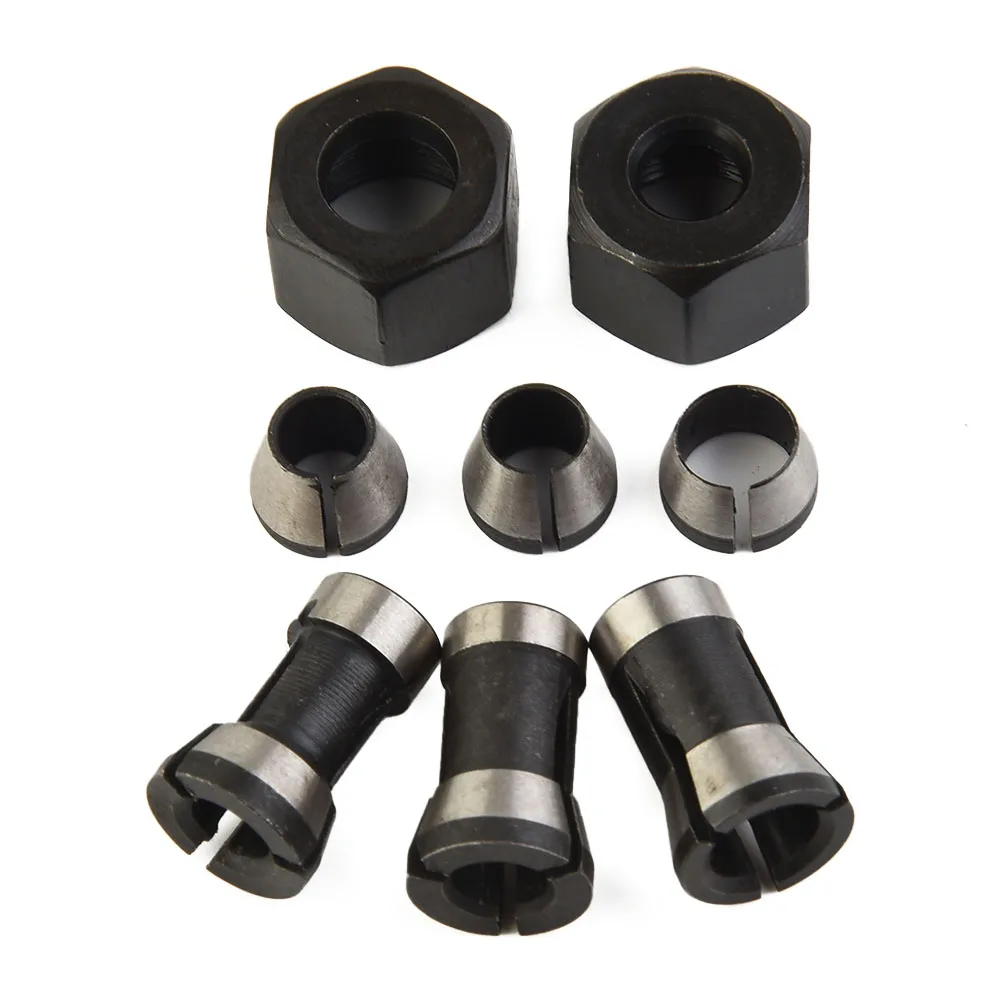 

8 Pcs Collet 6/6.35/8mm Black+silver CNC Router Collet Carbon Steel Router Bit Collet Suitable For Engraving Machine
