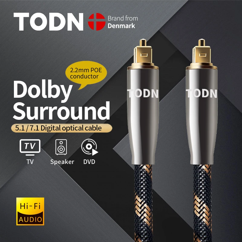 Todn 5.1 Digital Optical Audio Toslink Cable Cavo Audio In Fibra Ottica 1M 2M 3M 10M 15M Per Hi-Fi Dvd Tv Todn 5.1 Digital