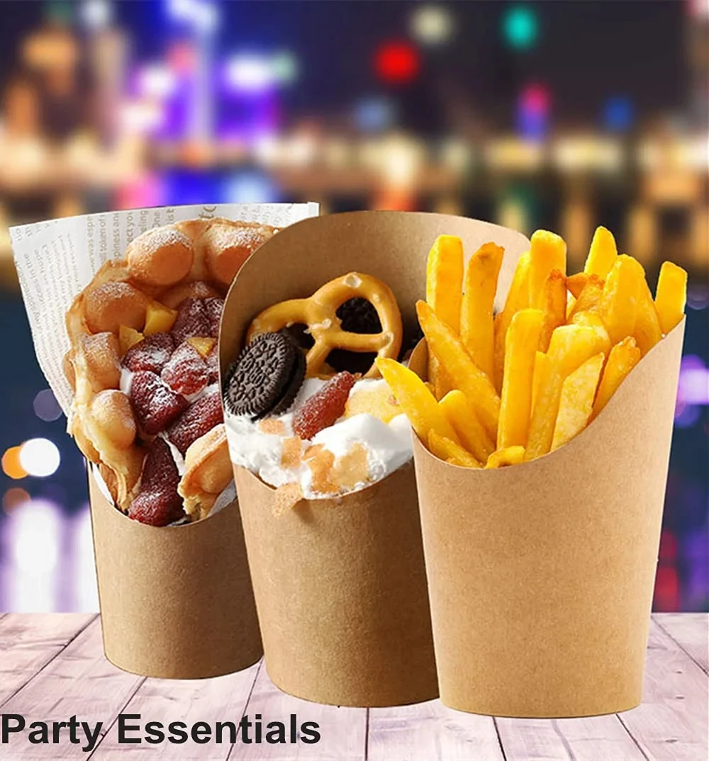 Disposable French Fry Cups Kraft Paper French Fry Rack Restaurant Stall Party Snack Container Waffle Ice Cream Snacks 50PCS
