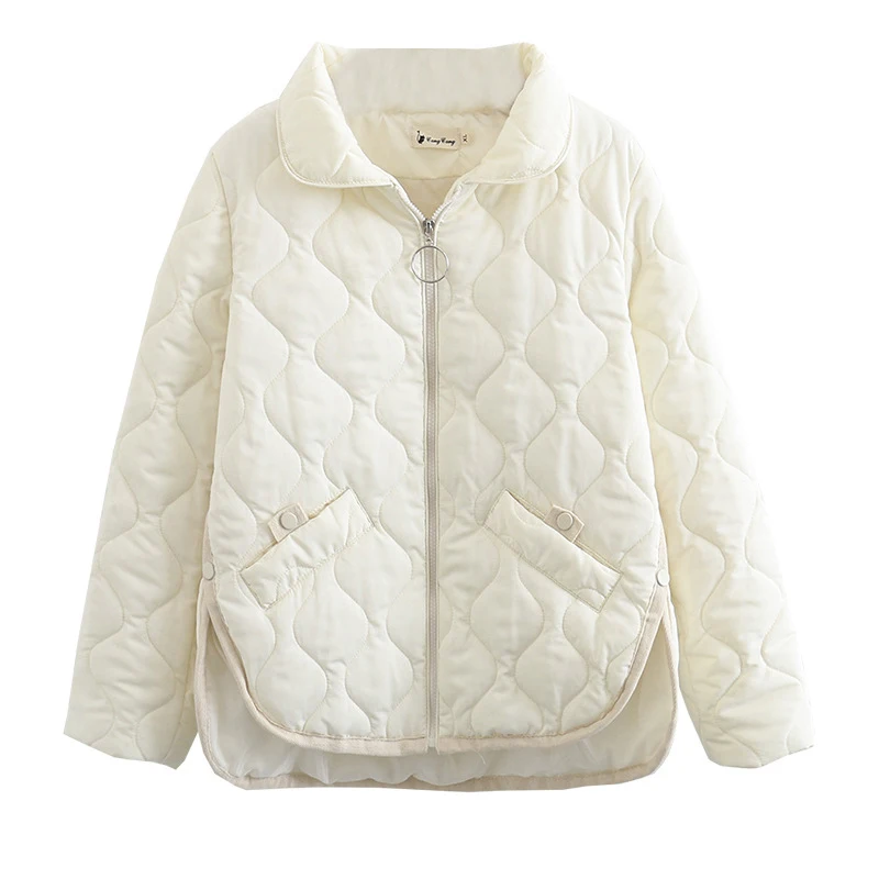 Women Clothing Short Parka Autumn Winter Thin Padded Jacket Warm Simple Loose Buttons Split On Both Sides Quilted Coat