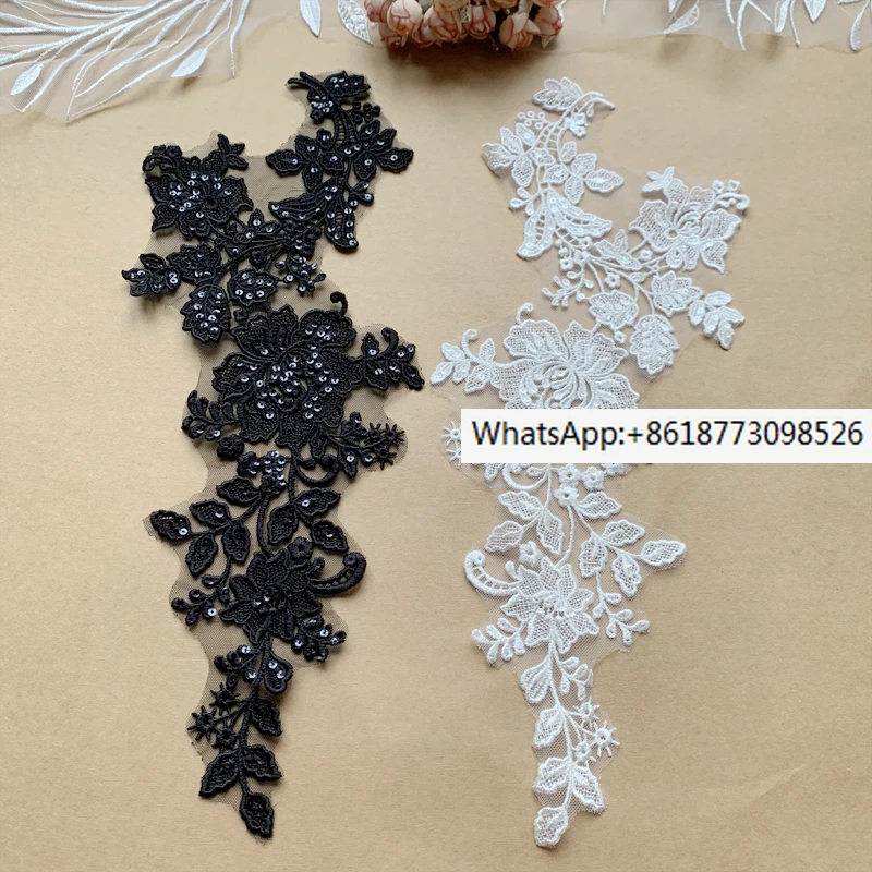 

3PCS Beige White Black New European Pattern Sequins Flower Leaf Embroidery Lace Paired DIY Wedding Headdress Accessories