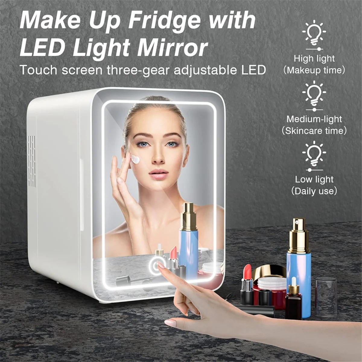 Makeup Fridge with LED Light Mirror 4L Mini Fridge for Bedroom Car Small Refrigerator for Cosmetics, Skin Care US Plug