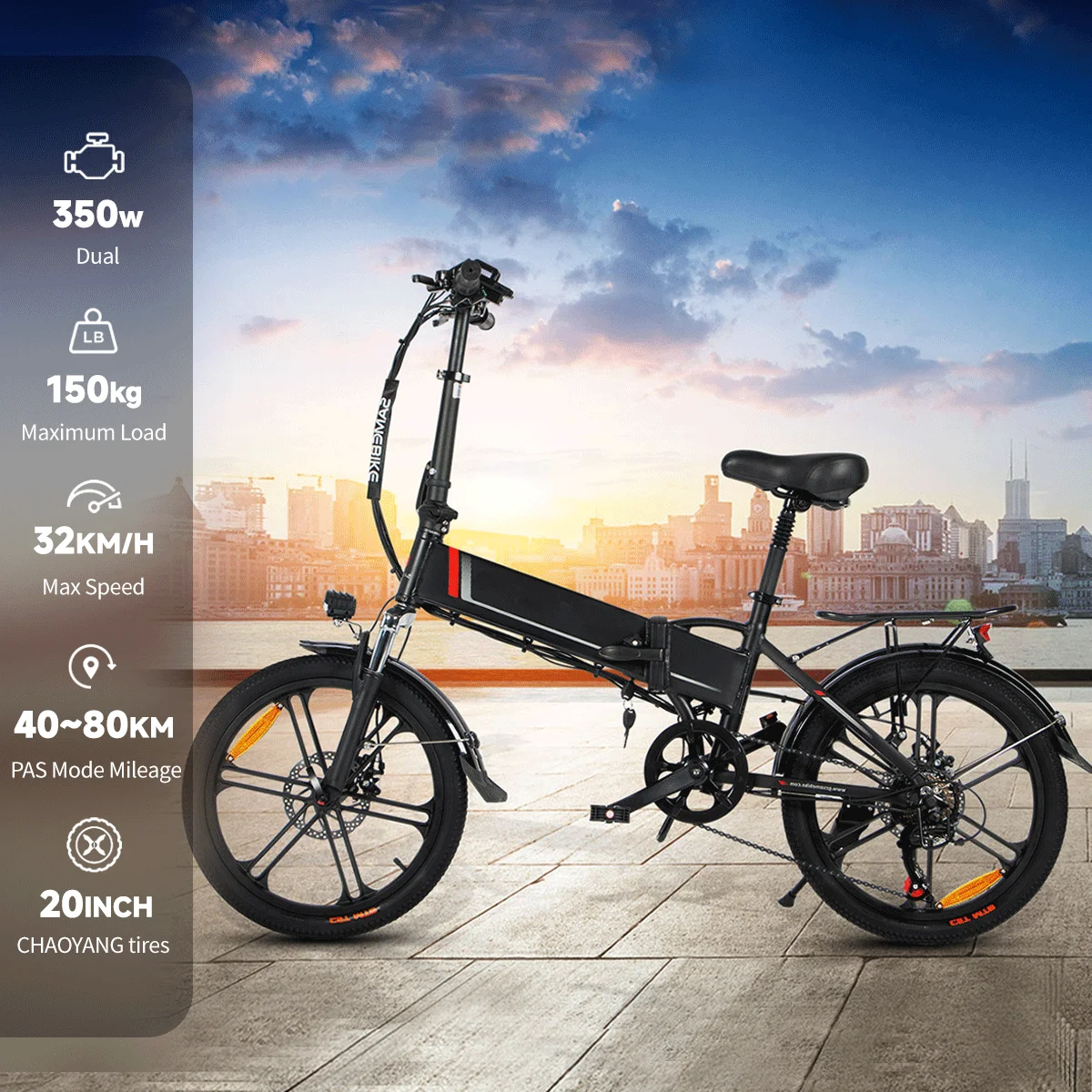 

SUNNIGOO-Tire Mountain Bike для мужчин и женщин, 7-скоростная стальная рама, передние и задние тормоза, шины CHAOYANG, 350 Вт, 20 "x 1,95"
