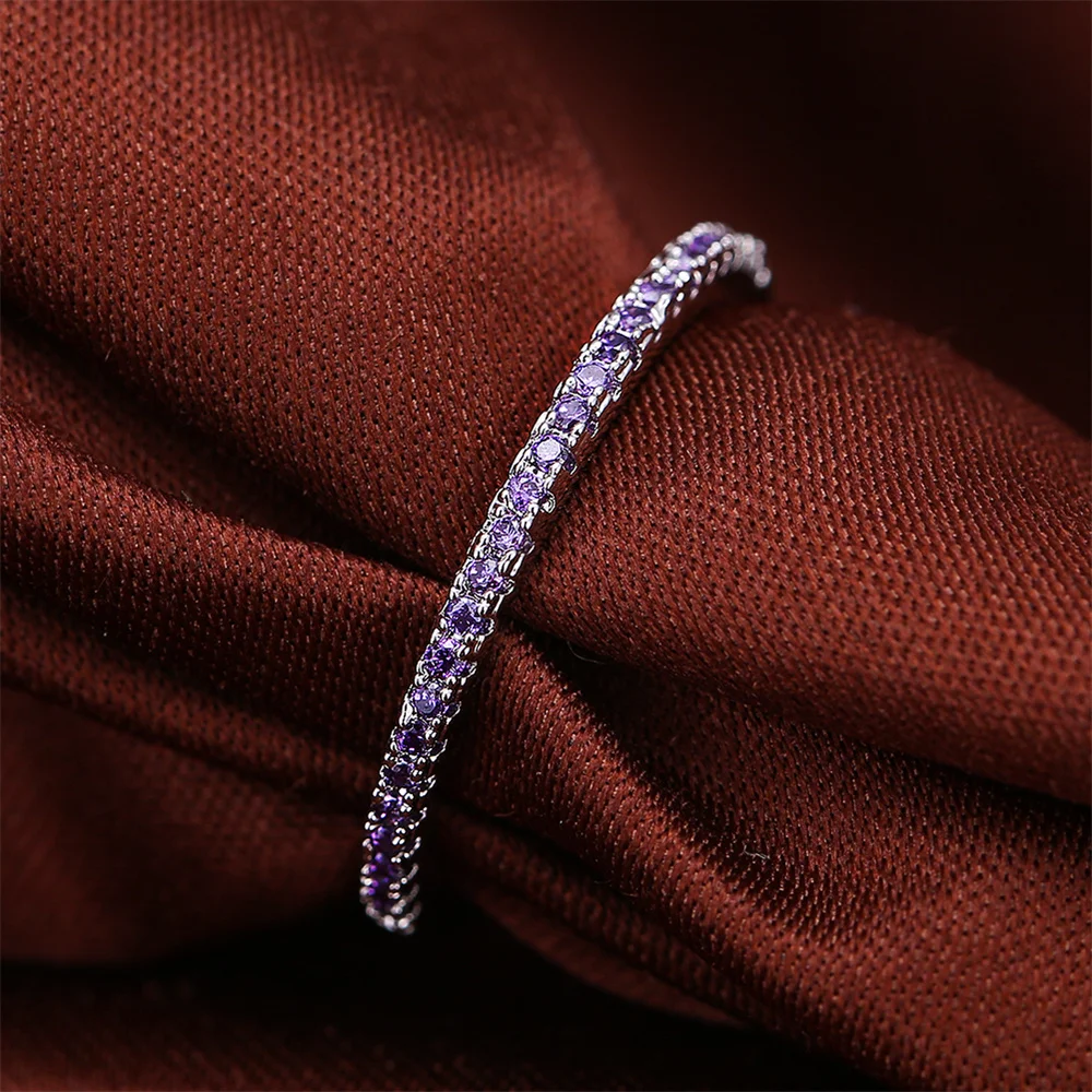 Classic Small Round Stone Wedding Band Thin Stacking Rings For Women Purple Crystal Engagement Jewelry Minimalist Accessory Gift
