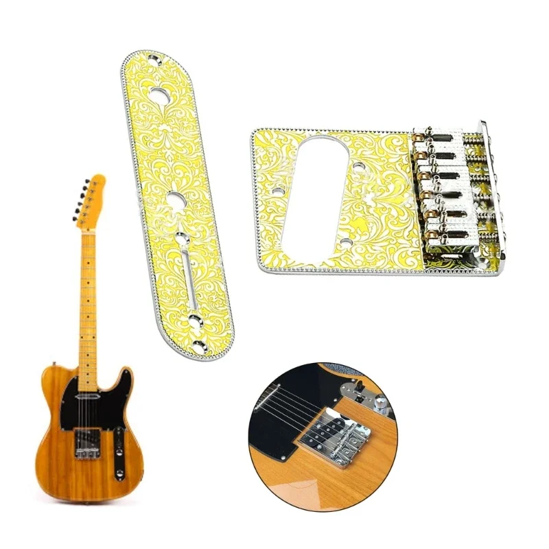

6 String Roller Saddle Bridge and Control Plate for Guitar with Carving Pattern