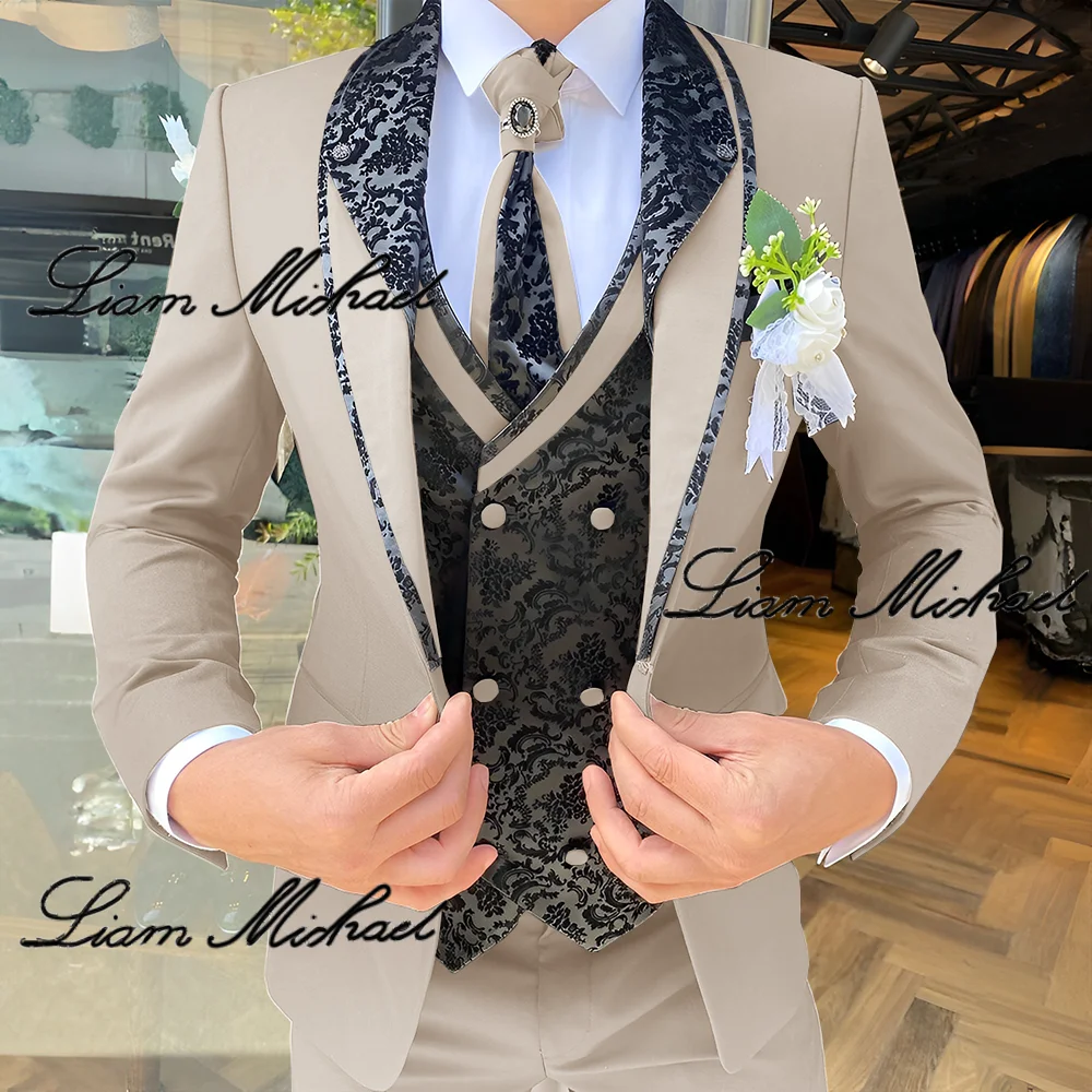 Beige Men's Suit 4-piece Set Wedding Groom Tuxedo Party Dress Elegant Men's Suit XS-5XL mens suit