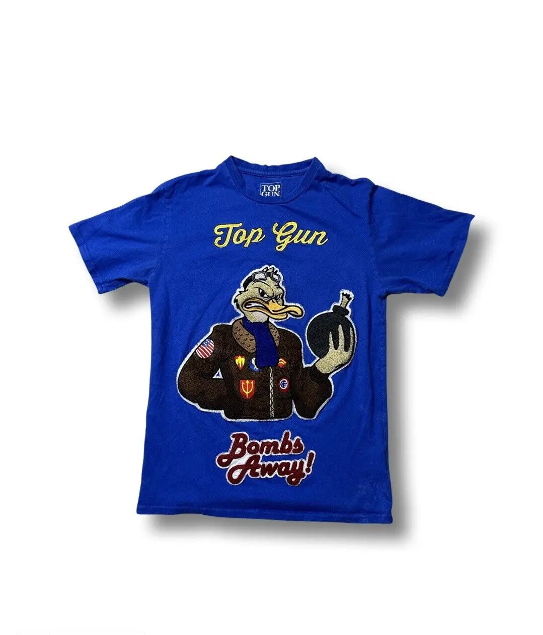 Top Gun Tshirt "Bombs Away" Bomber Duck Ciniglia Ricamato Patch Piccola Camicia