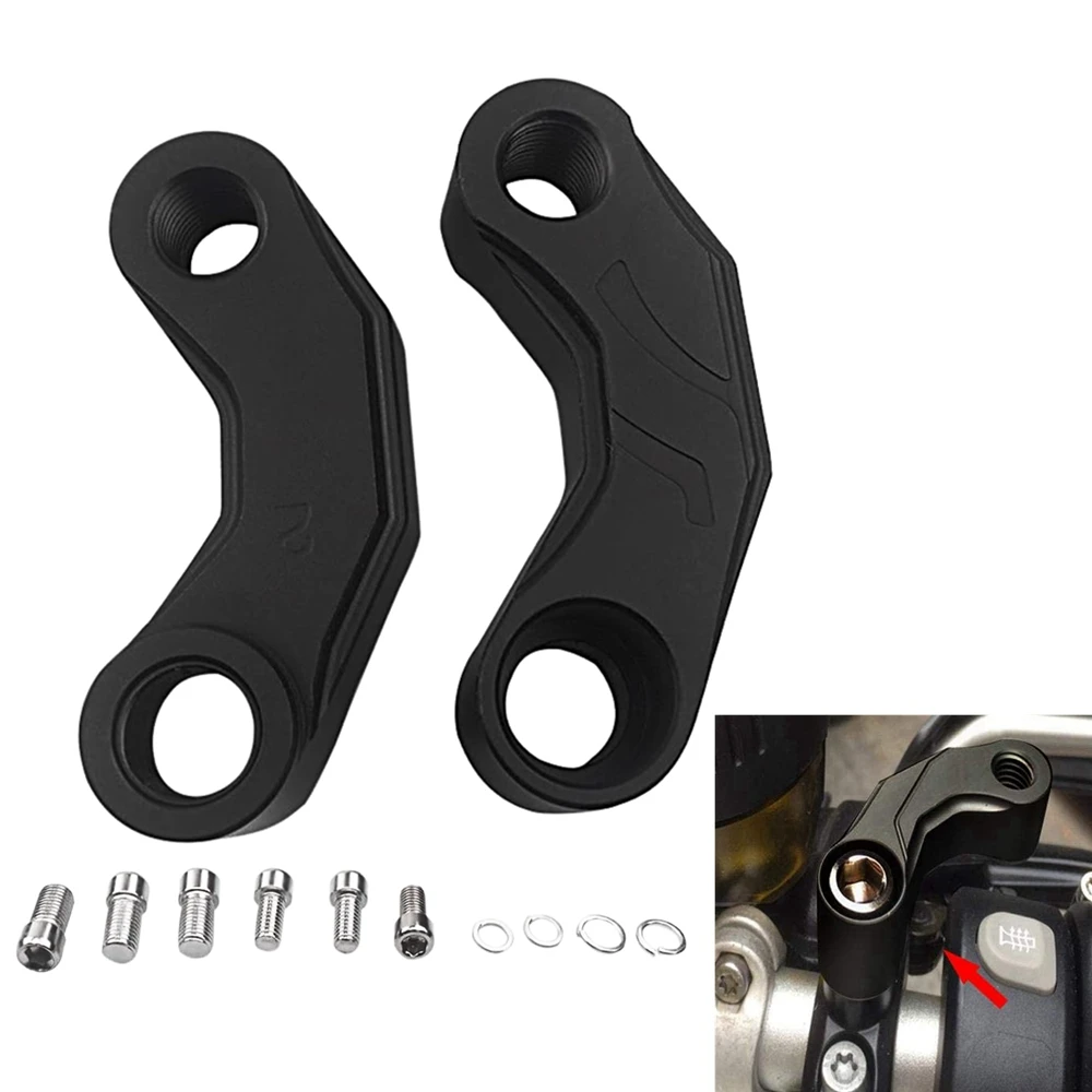 Black Motorcycle Rearview Mirrors Extension Riser Extend Adapter Mirror