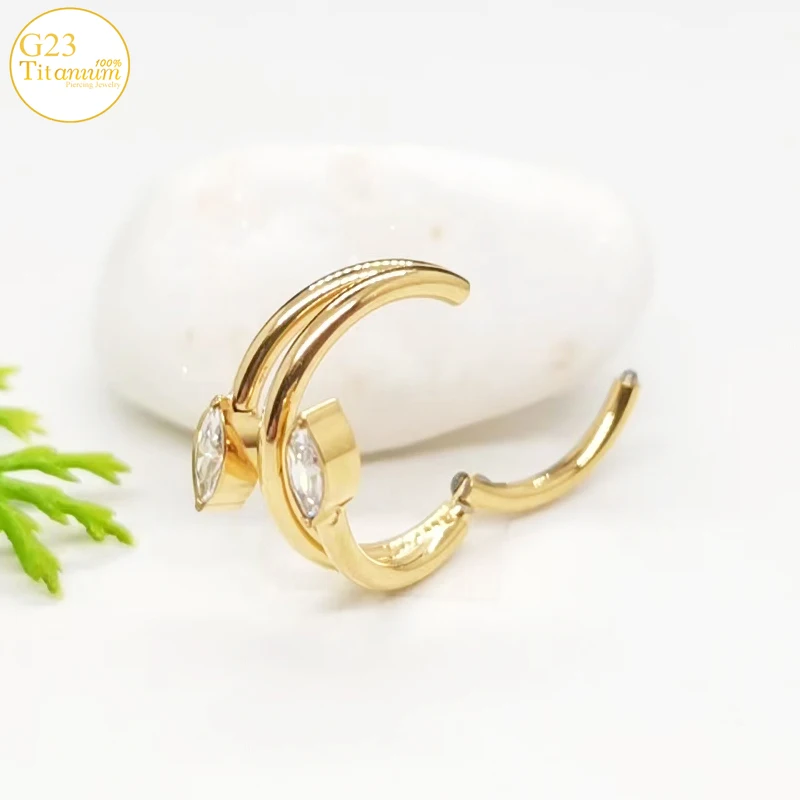ASTM F136 Titanium Earrings Septum Piercing Nose Rings Plating Gold CZ Zircon Rings Cartilage Tragus Helix Piercing Body Jewelry