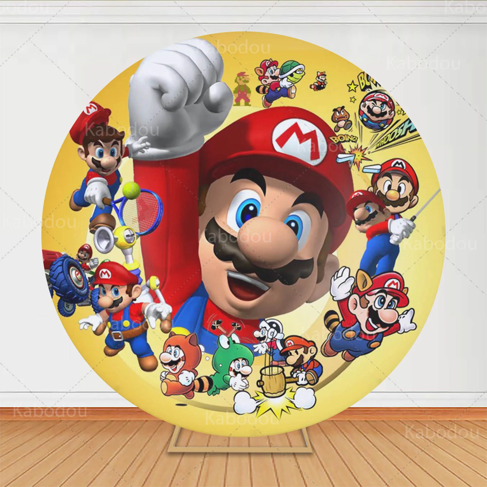 

Super Mario Bros Round Backdrop Boys Kid Birthday Party Baby Shower Decoration Circle Photography Background Poster Prop