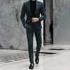 Chic Solid Men Suits 2 Piece Formal Notch Lapel Single Button Outfits Smart Casual Office Wedding Tuxedo (Blazer+Trousers) 3