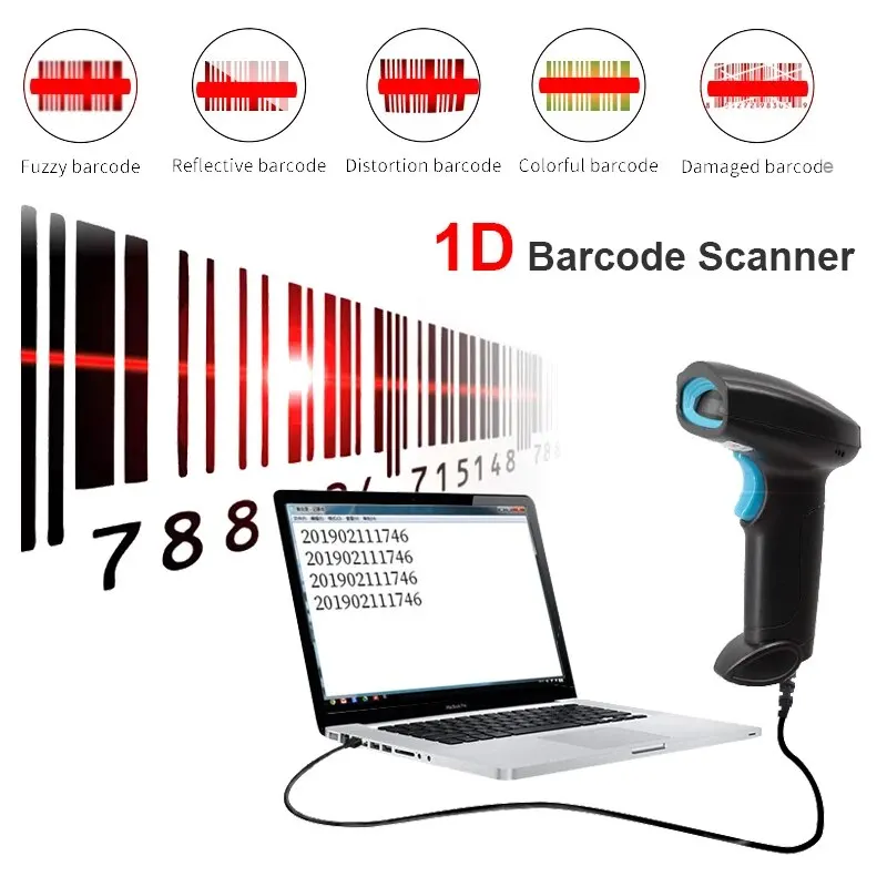 Universal Handheld CCD Wired 1D EAN UPC Barcode Scanner Data Collector Bar Code Reader U1C For Warehouse Logistic Management