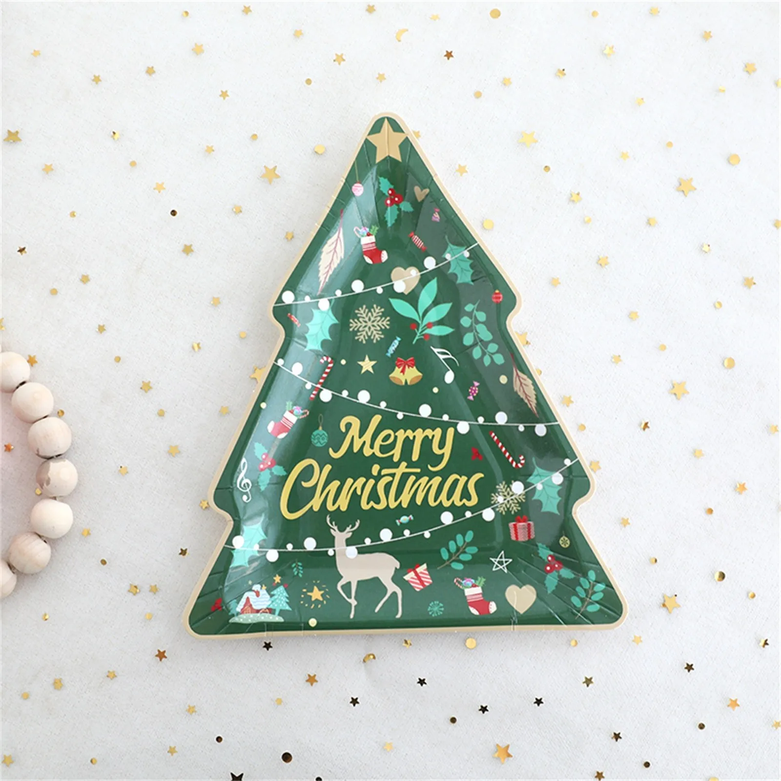Christmas Table Decorations Christmas Disposable Tree Paper Plate Rectangular For Merry Party Supplies