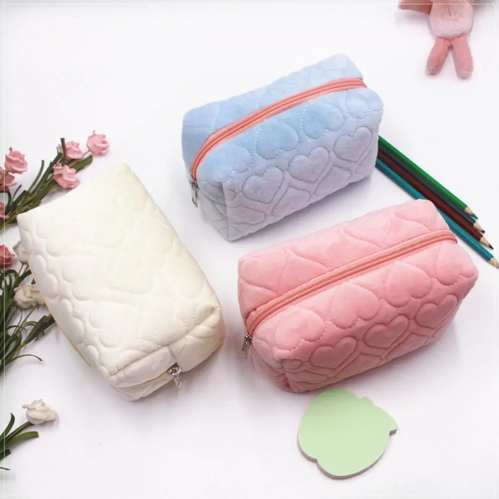 

Solid Color Plush Pencil Case School Pencil Cases Bag Stationery For Girls School Supplies Tools