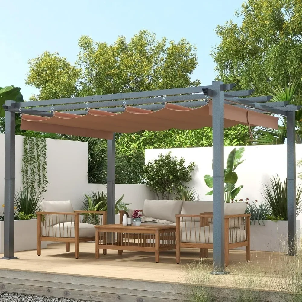 

Outdoors Tents,10‘×12’ Outdoor Pergola, Upgraded Canopy with Adjustable Roof, Metal Patio Pergola with Brown Shade Cover