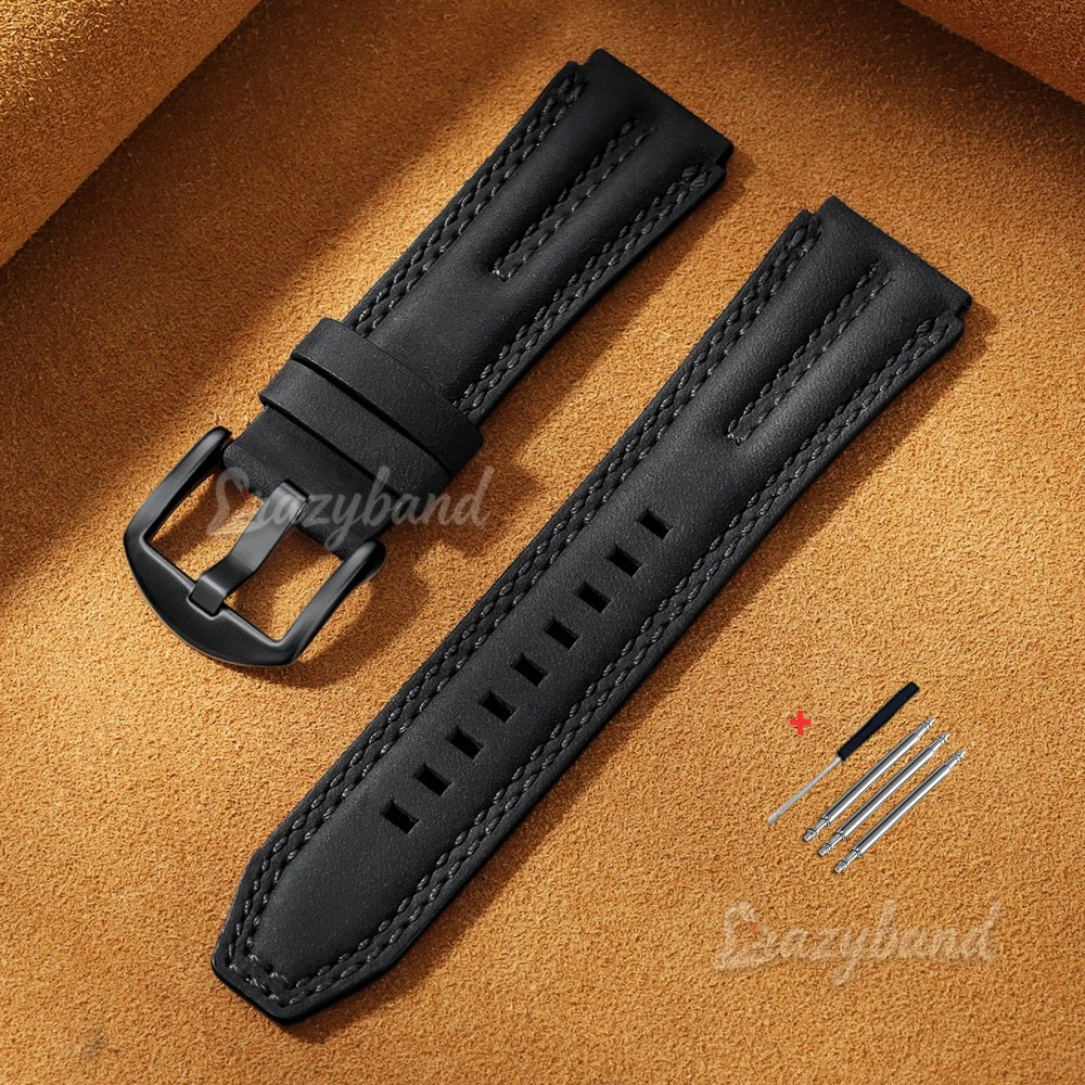 Vintage Leather Watch Band - 22mm Retro Cowhide Strap, Soft Business Style