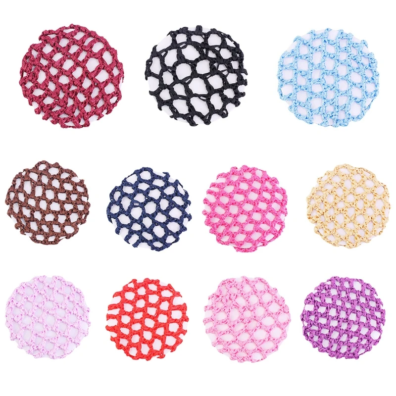 

A2ES 10Pcs Women Handmade Crochet Knit Mesh Bun Cover Ballet Elastic Snood Hair Net