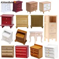 1:12 Dollhouse Miniature Bedside Table Series Storage Cabinet Drawers Model Doll House Bedroom Furniture Decor Accessories Toy 1