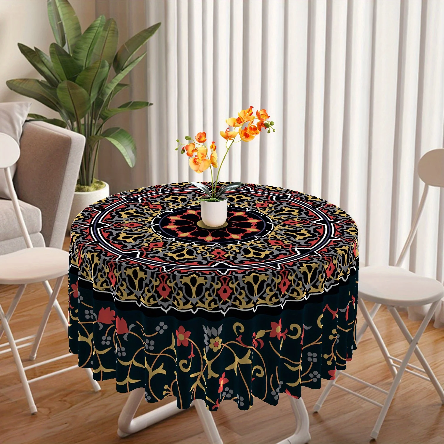 

Bohemian Style Retro Totem Print Home Kitchen Restaurant Dustproof Round Tablecloth Outdoor Holiday Party Decoration Cloth