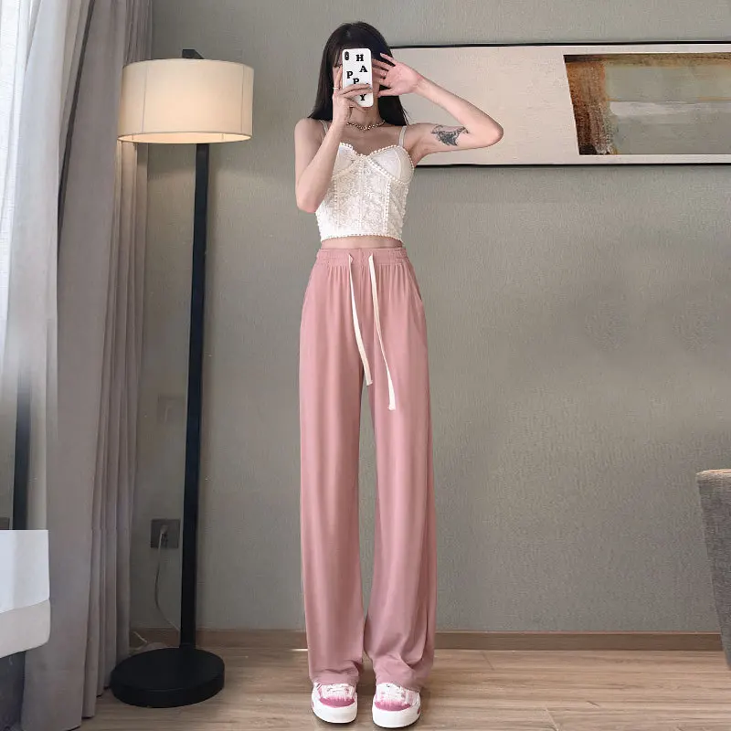 Women's High Waist Drape Pants, Straight Ice Silk, Casual Pants, Korean  Style Clothes, Women Traf Pantalones, Y2k, Summer, New - AliExpress