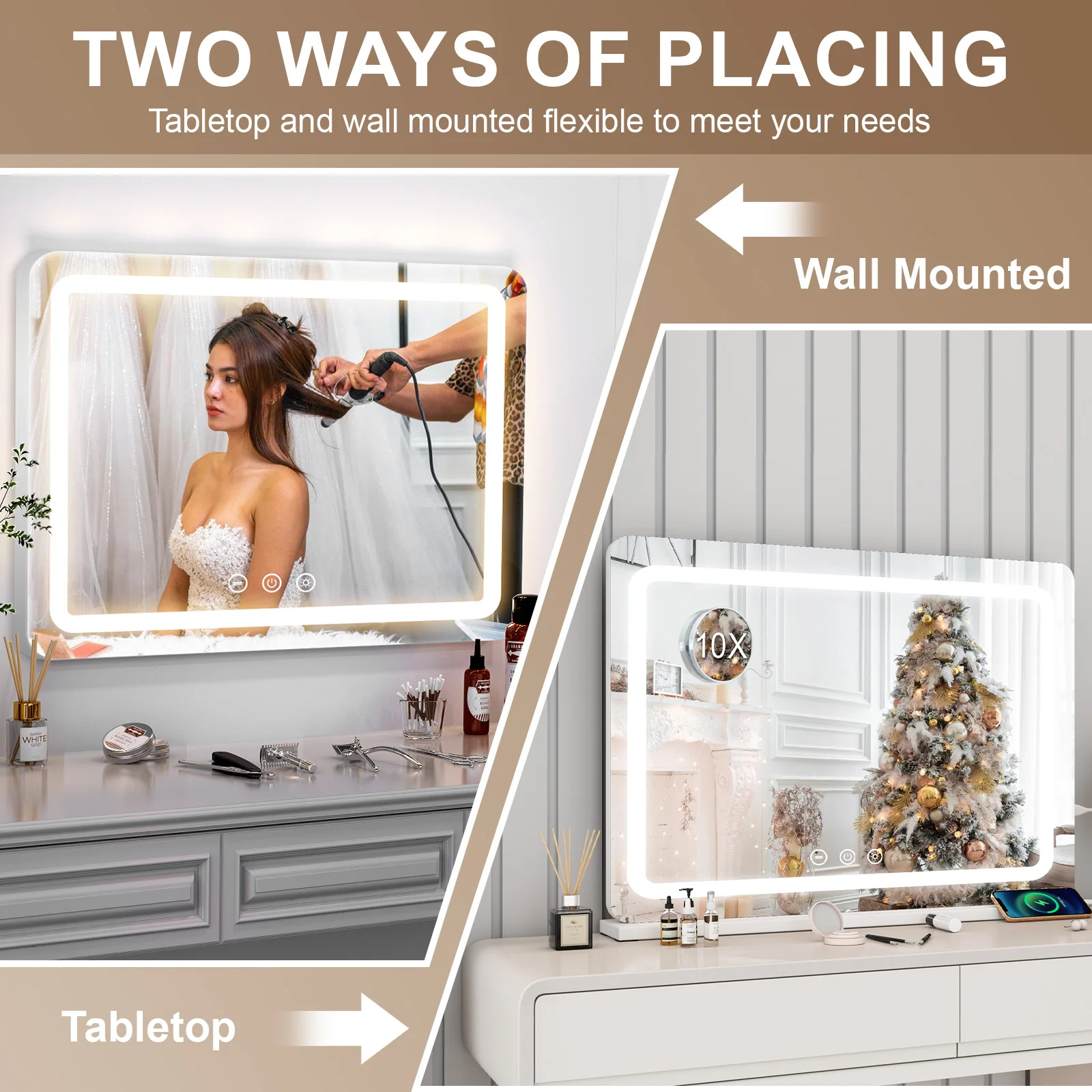 Teousev 80CM Large LED Hollywood Vanity Mirror, 3 Color Dimmable Touch Control, CRI≥90 Light Strip Makeup Mirror