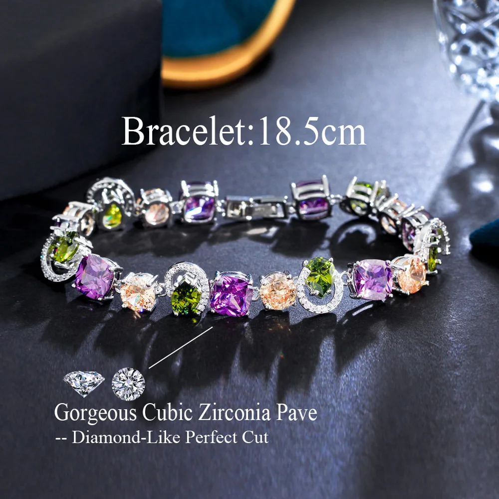 ThreeGraces Classic Multicolor Cubic Zirconia Stone Link Chain