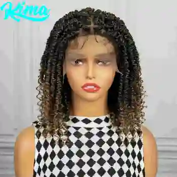 1B-27 Short Synthetic Twist Braided Wig for Black Women Knotless Passion Twist Braided Lace Wig Twist Spring Wig with Baby Hair
