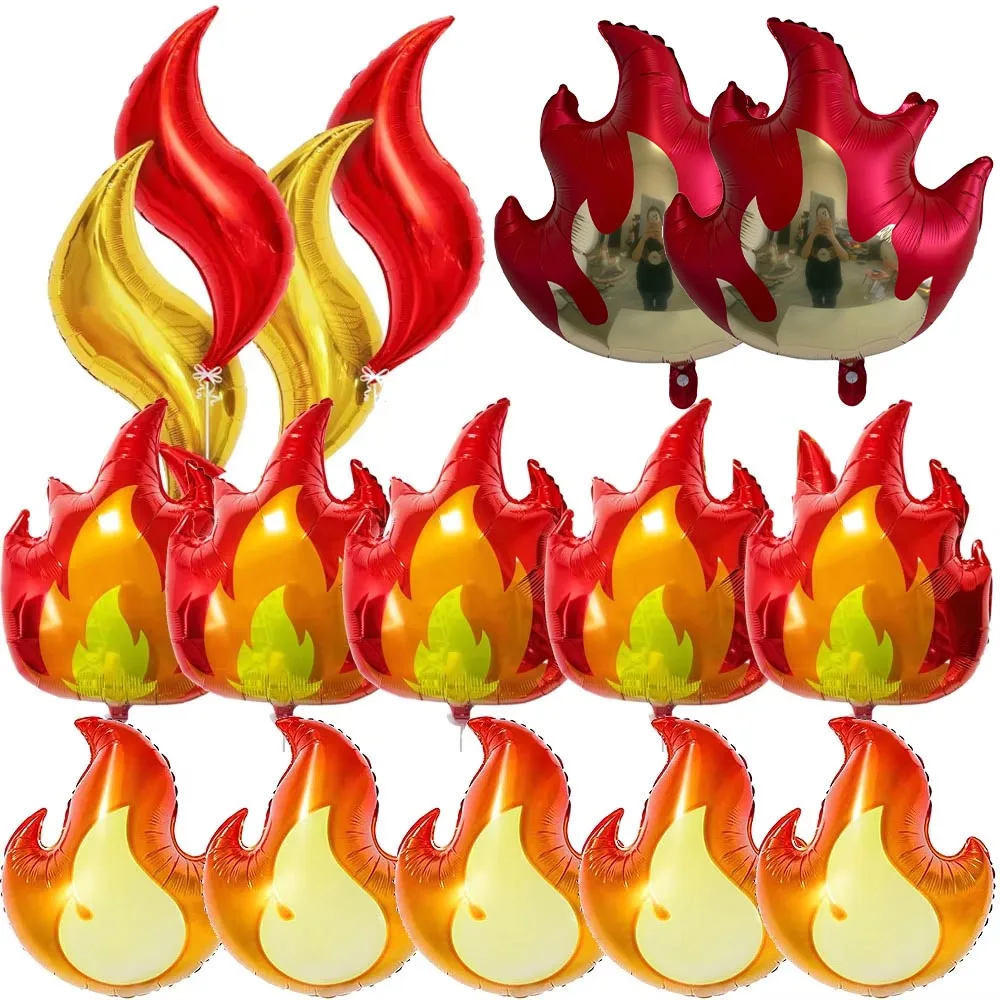 Feuer-Form-Ballons, rote und goldene Flammen-Ballons für Feuerwehr-Geburtstagsdekoration, Flammen-Dekoration für Feuerwehrmann-Geburtstagsparty-Zubehör