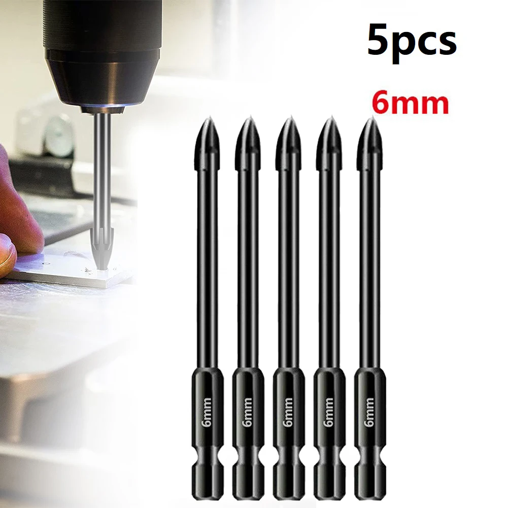 5PC 6mm Tile Drill Bits Hole Opener Marble Ceramic Glass Brick Concrete Cross Drill Bit Kit Hex Shanks Spear Head Triangle Bit all ceramic tile drilling hole opener ceramic tile marble glass vitrified brick drilling bit dry drilling without water