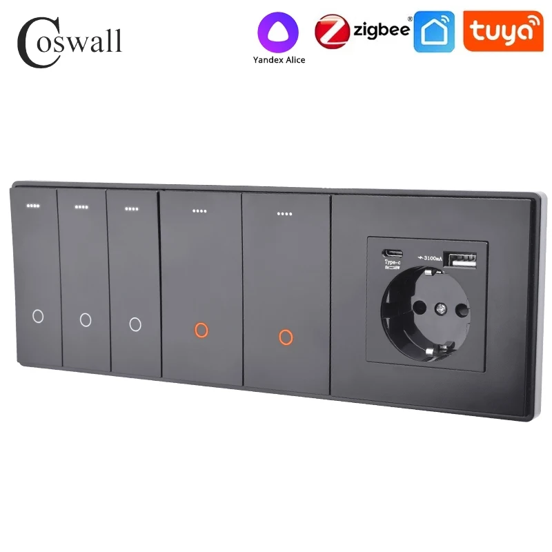 Zigbee Tuya Switch Socket Matte Usb Black Switch Coswall Zigbee