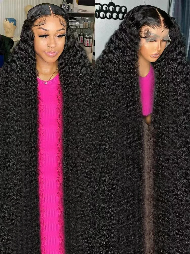 여성용 딥 웨이브 가발, 180 밀도, 13x6 레이스 정면 가발, 13x4 레이스 프론트, 내츄럴 블랙 컬러, 인모 레미, 30 인치 길이