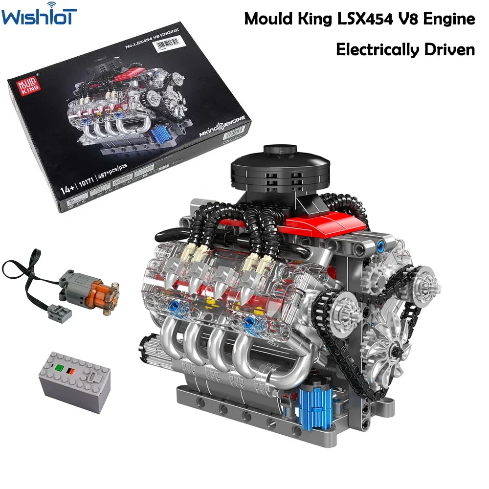 Mould King 10171 Kit Moteur V8 Technik Bloc de Bride Moteur Lsx454 V - 8 Kit Moteur Bloc de Bride Ventilateur de Camion de Voiture Modèle de Moteur à Essence (487 Pièces