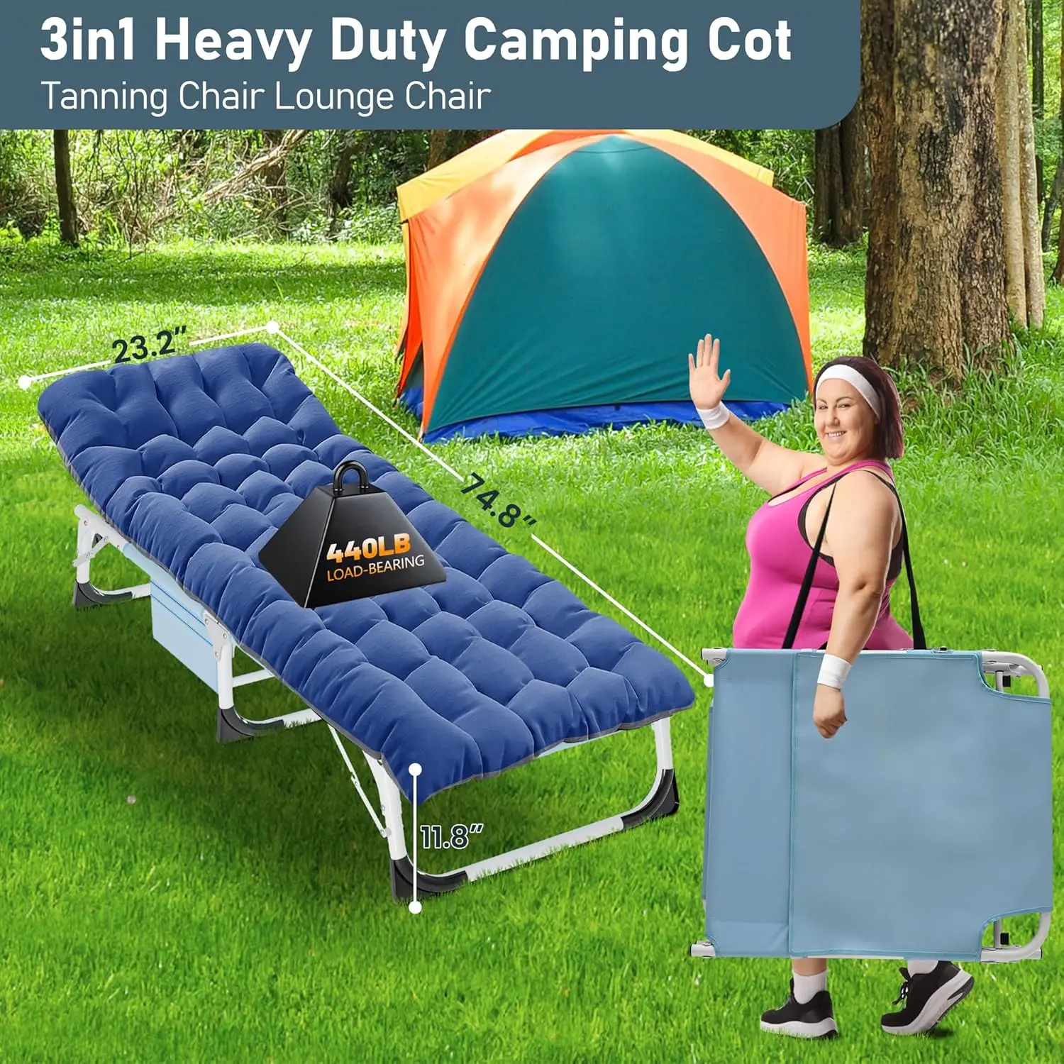 Folding Chaise Lounge Chair with Mattress, 5 Position Beach Chair with Face Hole, Patio Chaise Lounge Chairs for Outside