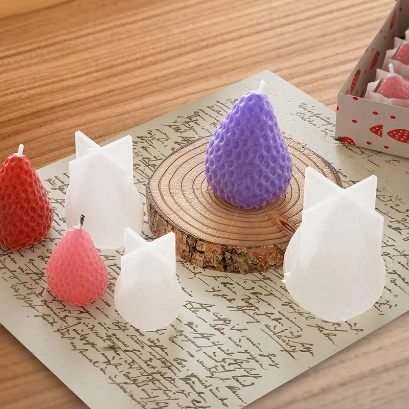 4 Holes Strawberry Shaped Silicone Candle Mold 3D Fruit Scented Candle DIY Craft Resin Mold Handmade Cakes Tools Bakeware 실리콘 몰드