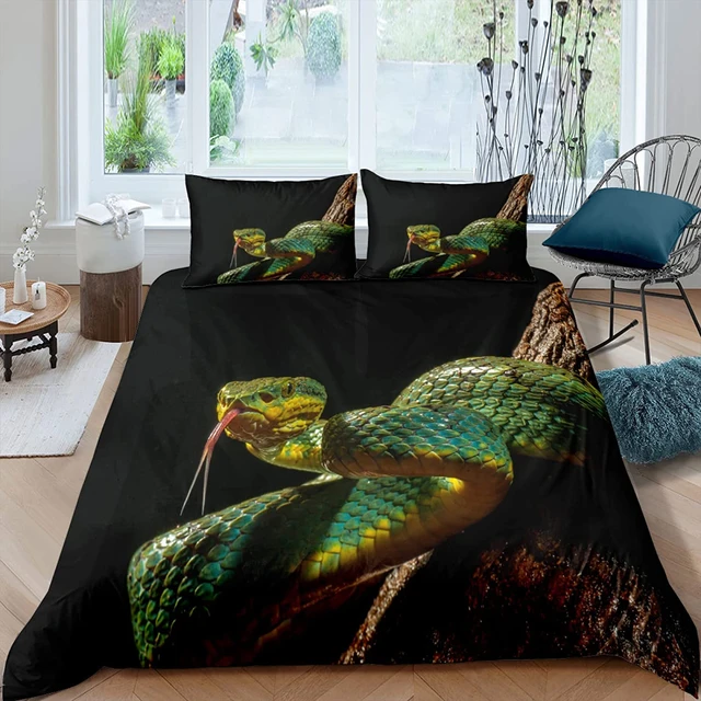 Set copripiumino serpente Set biancheria da letto serpente verde Set  biancheria da letto a tema animale in microfibra per ragazzi copripiumino  matrimoniale Queen King Size - AliExpress