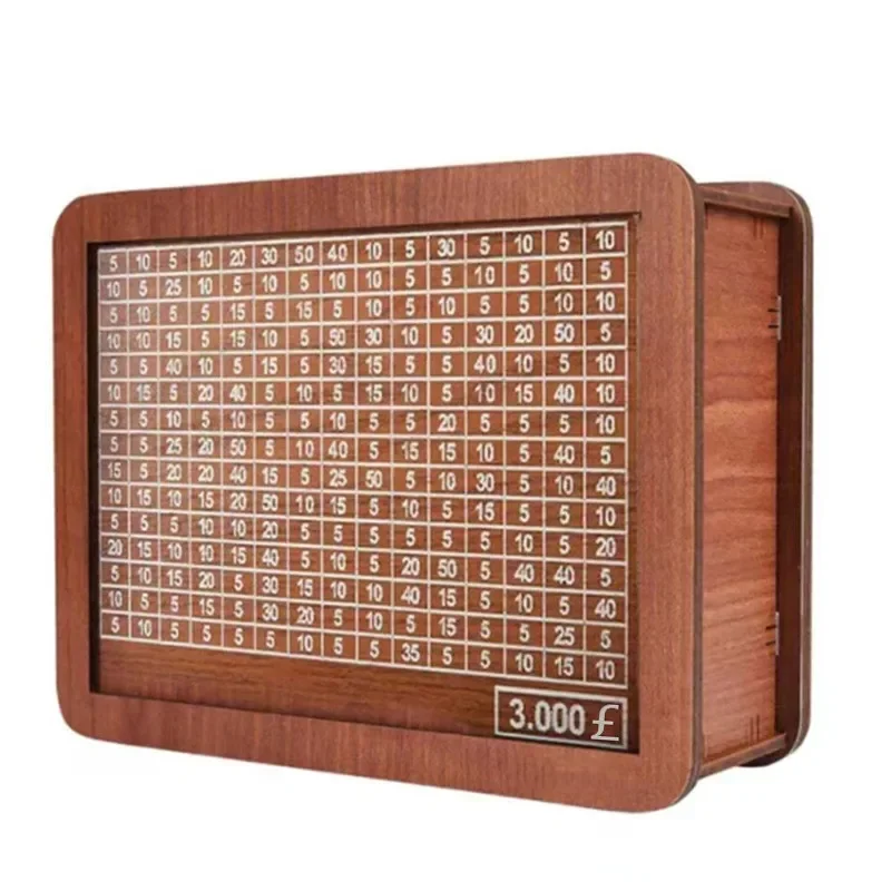 Houten spaarpot met spaardoel en genummerde vakjes_voghion.com