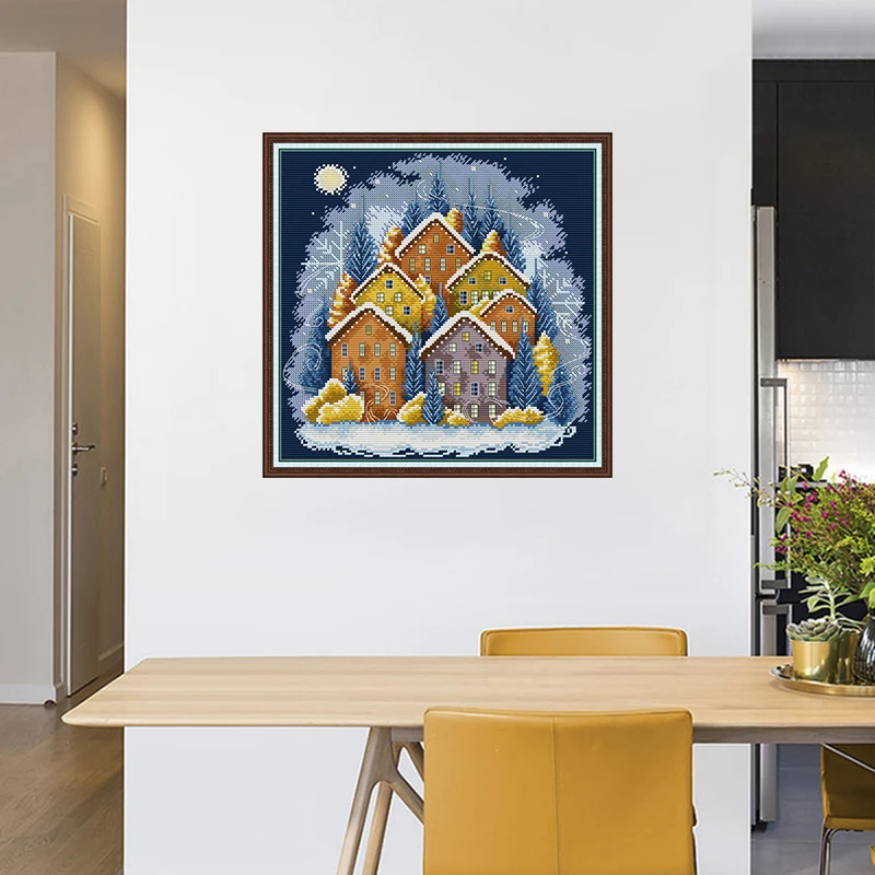 Cross Stitch Kit Joy Sunday Cross Stitch Winter Colorful House Needlework Sets Cotton Canvas Home Decoration 14CT 11CT DIY Embroidery Scenery Kit