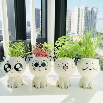 Mini Cat Cartoon Ceramic Flowerpot 1