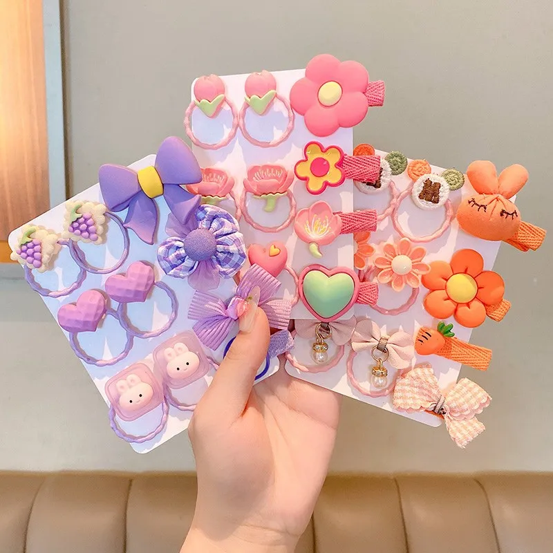 

10Pcs/Bag Colorful Candy Color Baby Hairpin Girl Hair Clip Flower Rabbit Bowknot Fruit Charms Fabric Cloth Hair Ring Accessories