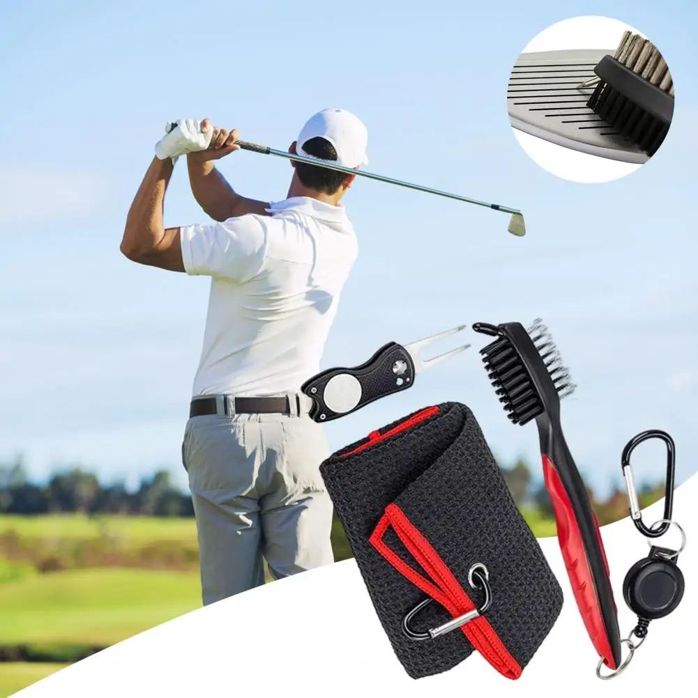 

1 Set Golf Club Cleaning Brush Flexible Bristles Non-shedding Ergonomic Handle Comfortable Grip Golf Club Cleaning Towel with Br