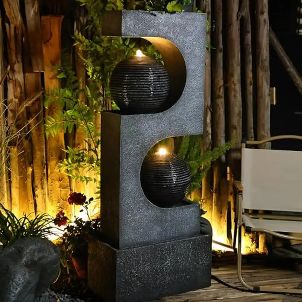 Large Outdoor Water Fountain and Waterfalls with LED Lights Sphere Garden Fountains Durable Resin Construction Tranquil Outdoor